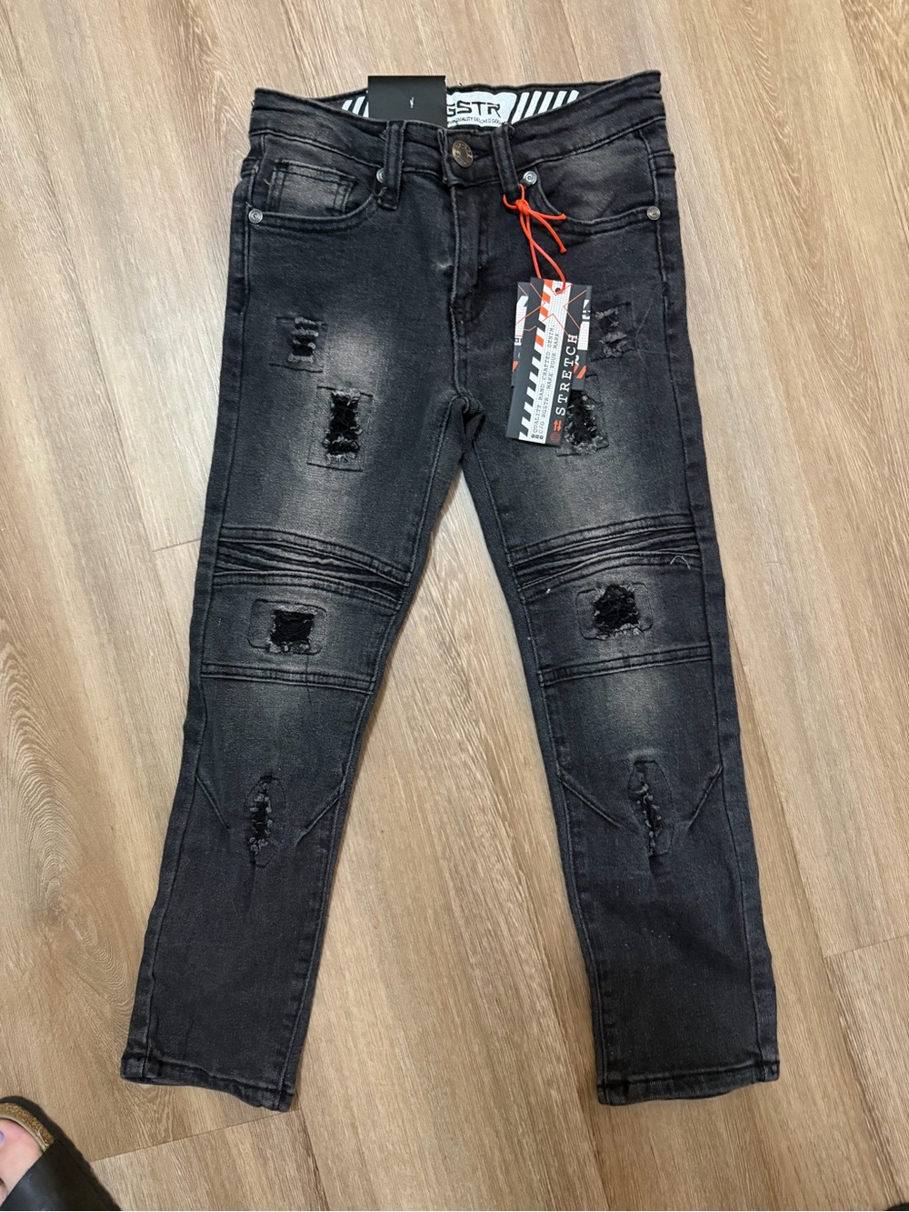 Kids Distressed Black Stretch Jeans